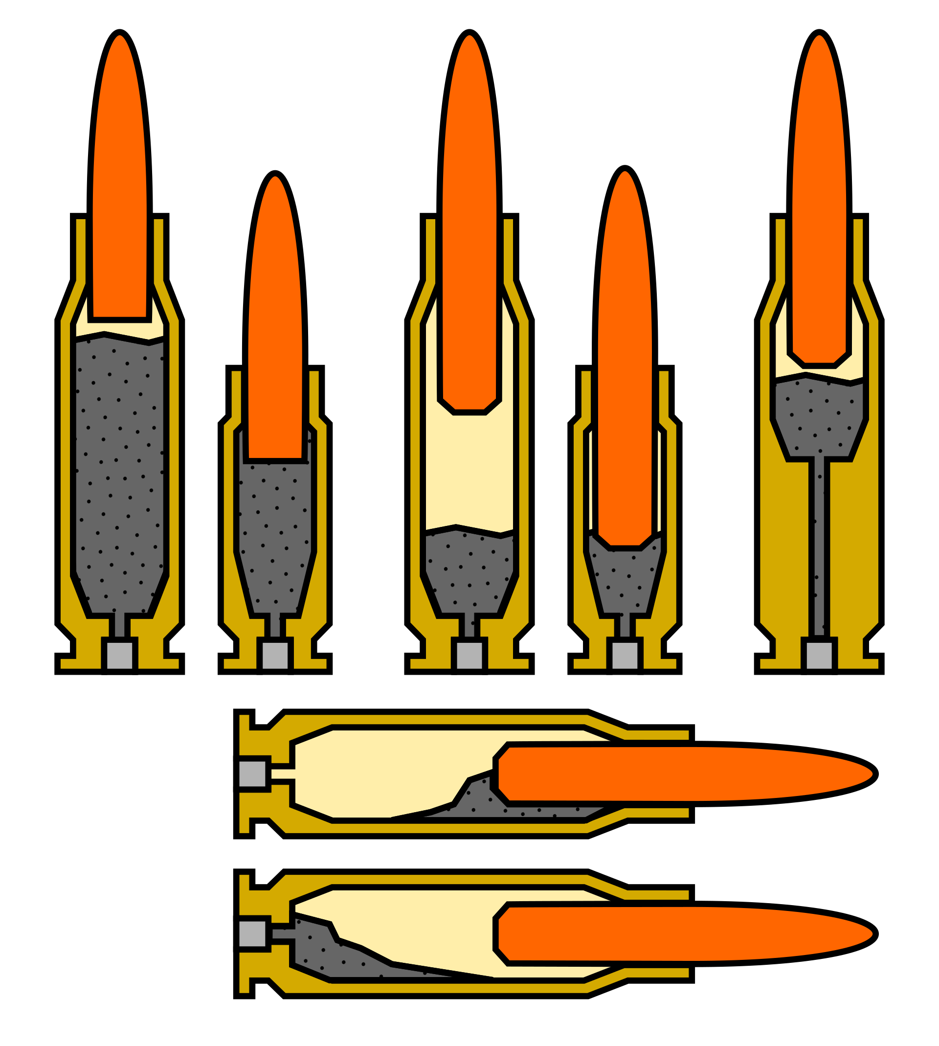 Figure 3 — .300 Blackout sectioned against 7.62×51mm NATO. The bullet is the same diameter. Everything behind it is different, and the gap is the difference between a full-power rifle cartridge and one design…