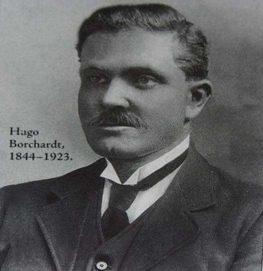 Figure 2 — Hugo Borchardt, from a portrait captioned "Hugo Borchardt, 1844–1923". The death year in that caption disagrees with the 1924 given by both the English and the German Wikipedia articles, and the ph…