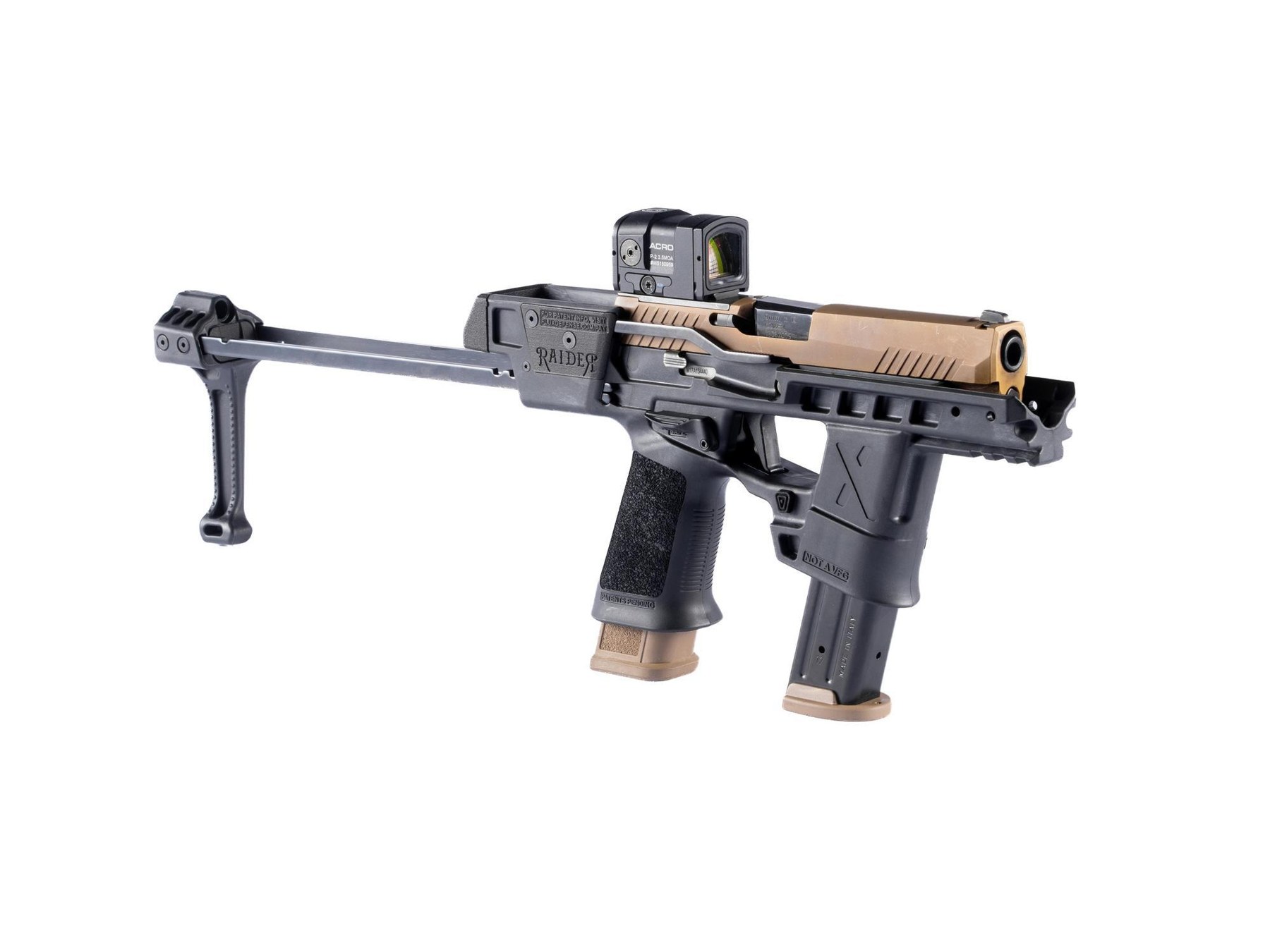 Figure 5 — The Chop Top 'El Camino' in black, from Flux's product page. Compare the Raider X above: the hood and its top rail are gone, and the optic now sits on the slide and moves with it.