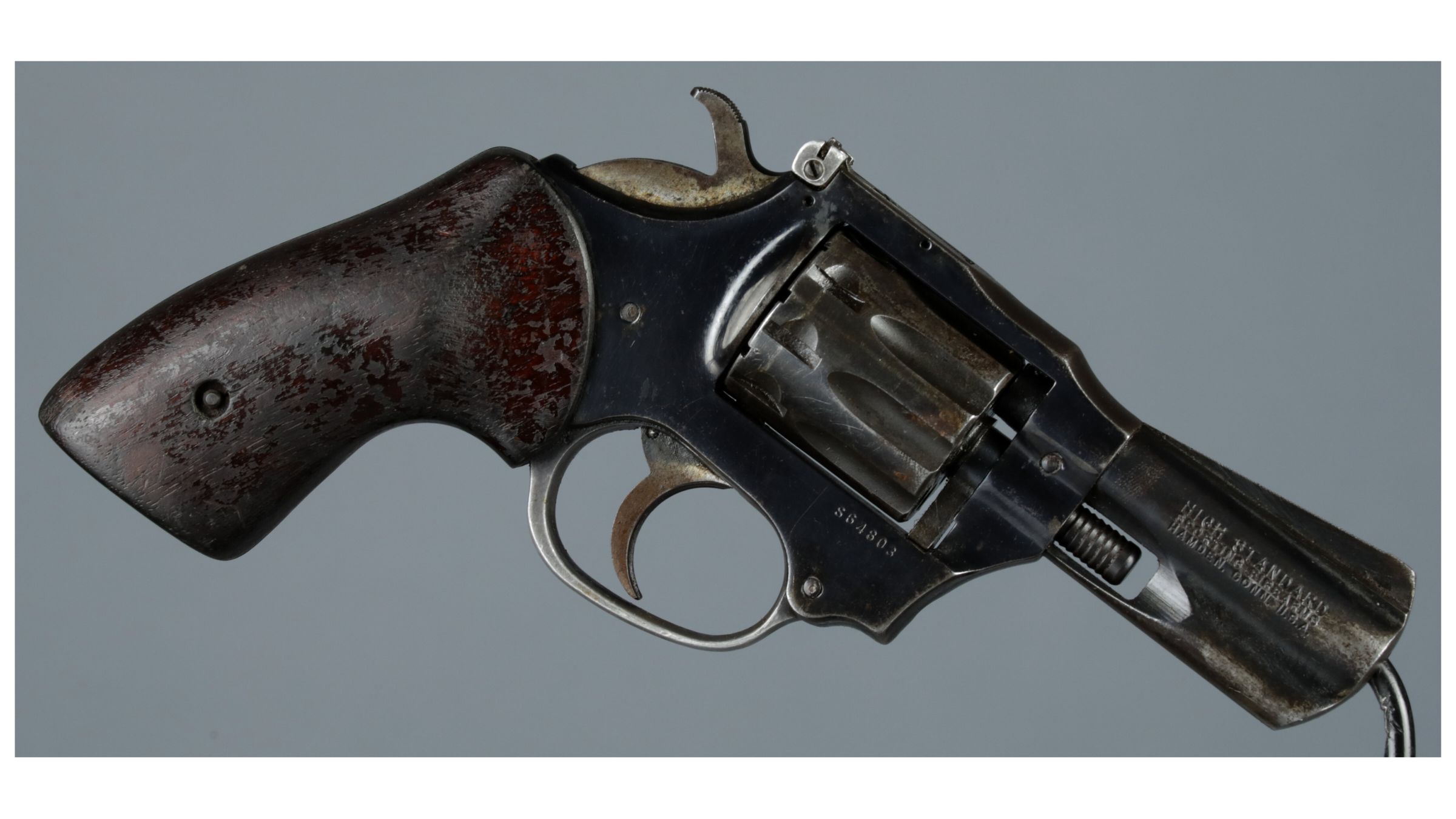 Figure 5 — A Sentinel Mark IV: a steel frame, a three-inch barrel, wrap-around wooden grips and an underlug shrouding the ejector rod — and, in this model, .22 WMR. Rock Island Auction photograph, used by own…
