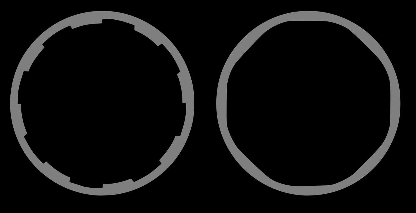 Figure 14 — A conventional land-and-groove bore beside a polygonal bore, in cross-section. The Mk 23's bore is of the polygonal kind. Commons diagram.