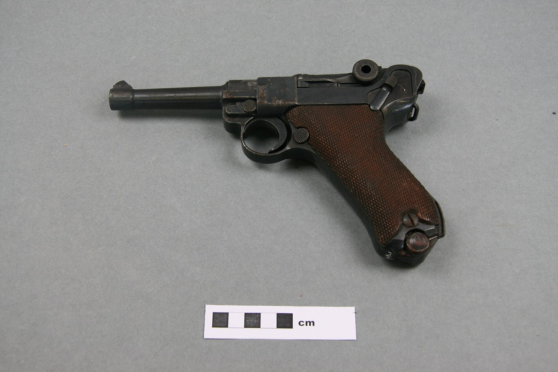 Figure 8 — A Mauser P08 of 1940 brought back from the Second World War by a New Zealand officer, now in the Auckland War Memorial Museum. Its catalogue records a mismatched magazine and a missing firing pin, …