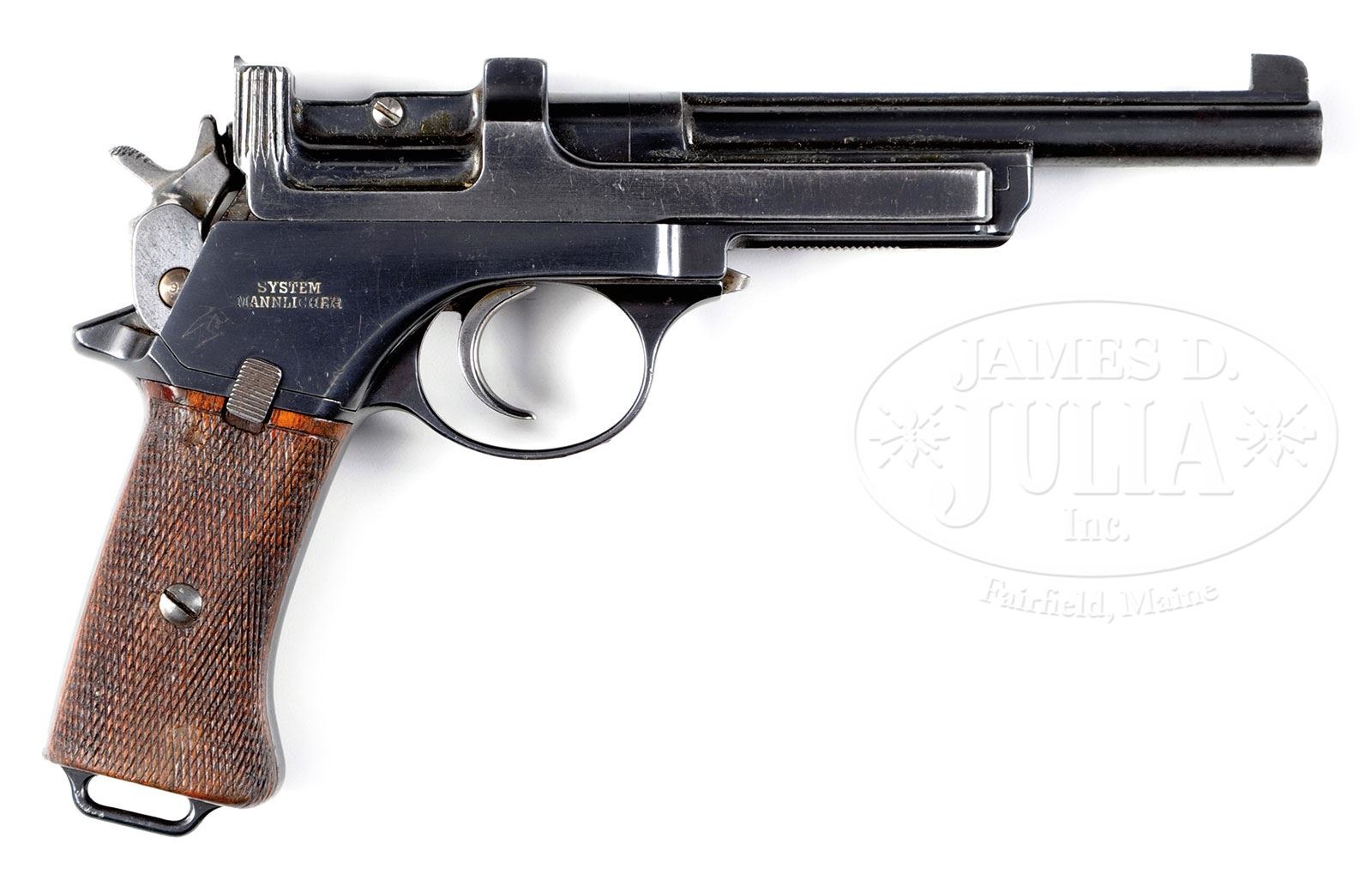 Figure 2 — The Dutch trial M1901 from the right, with the split address's "SYSTEM / MANNLICHER" half on this side. Photograph: James D. Julia auction catalogue, October 2014, lot 1292, used with credit.