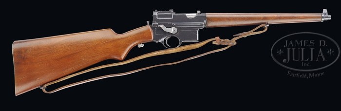 Figure 3 — The left side of a Mannlicher M1903 pistol-carbine, serial 952, with the wooden fore-end covering the barrel and a detachable buttstock bolted through the tangs; 400-metre rear sight. Photograph: J…