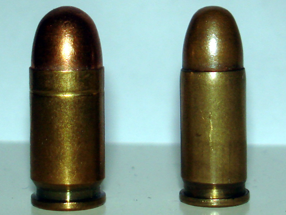 Figure 4 — The two cartridges the surviving half of the family was built around: 7.65 mm Browning, left, which every wartime HSc fired, and 9 mm Browning Short, right, which only arrived in quantity thirty ye…