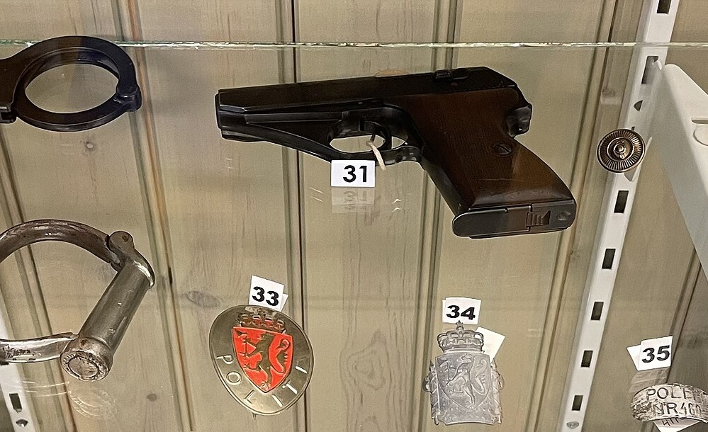 Figure 2 — A Mauser HSc on display in a Norwegian museum of the occupation, catalogued among the equipment of the wartime police. Volume 5's production figures put about 30,000 HScs into police hands. Photogr…