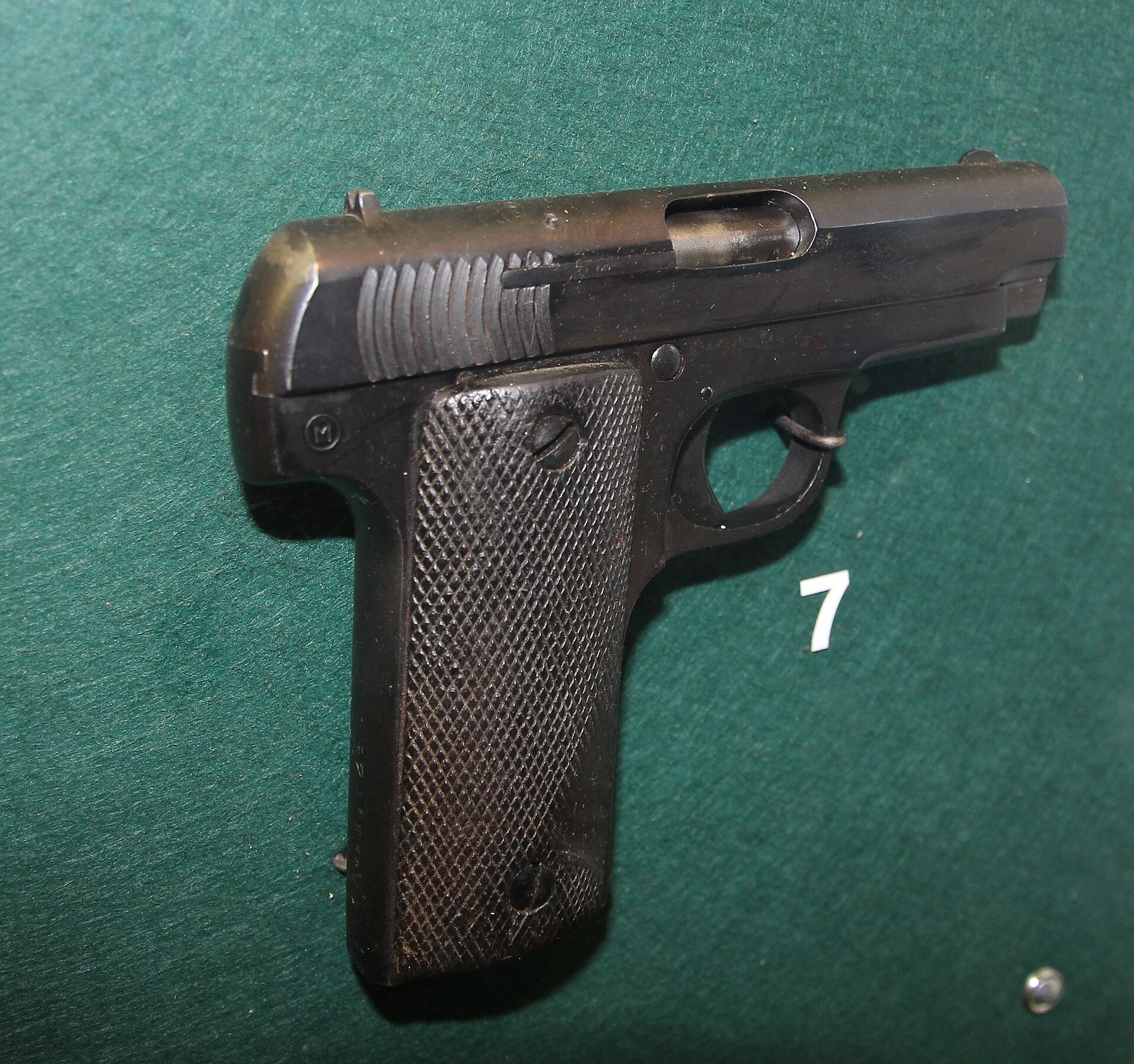 Figure 1 — A Finnish M/19 in the Mikkeli Infantry Museum, seen from the right. The small M in a circle at the rear of the frame is the kind of maker's mark discussed in Vol 5; its maker is not established her…