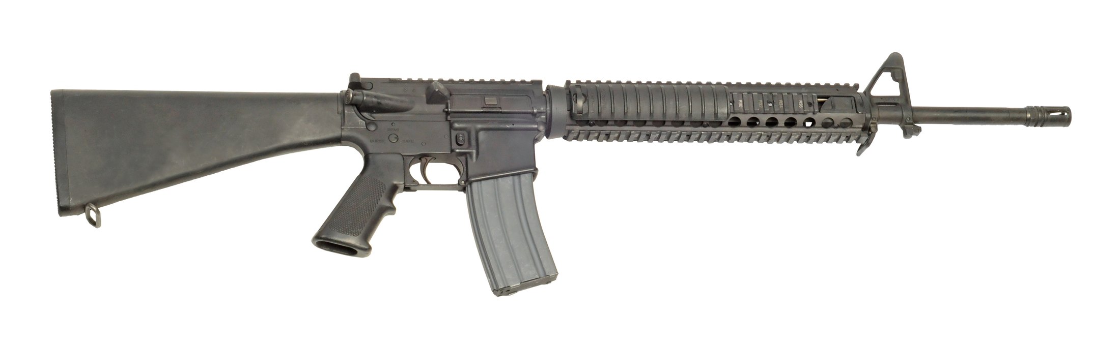 Figure 5 — An M16A4. The flat-top receiver and railed handguard are the whole point of the variant: the rifle is now a mounting platform first.