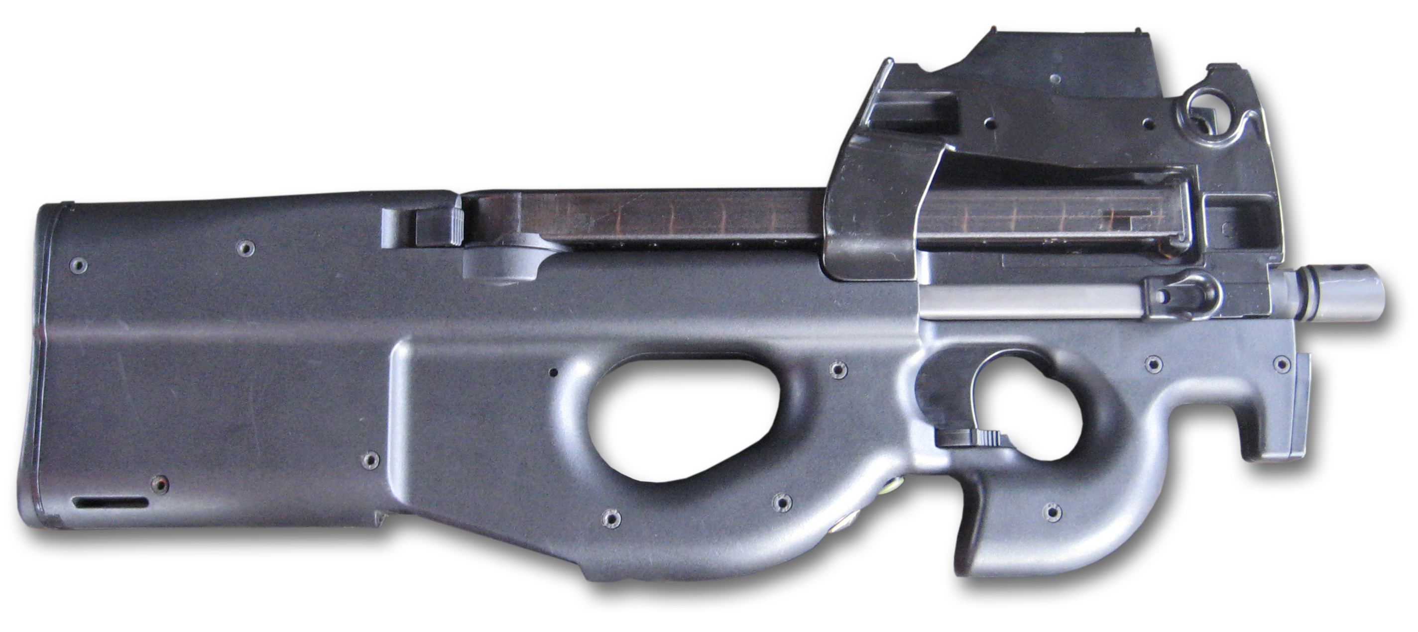 Figure 6 — A P90 in profile. This is the configuration a civilian buyer cannot obtain in any circumstance — short barrel, select-fire, manufactured after 1986.