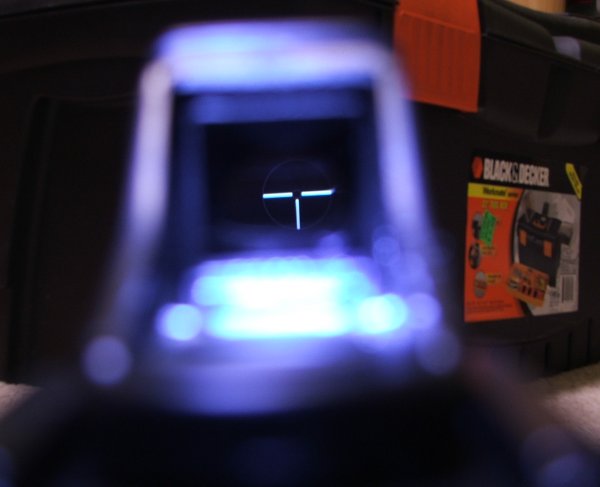 Figure 8 — The same sight at night, with the tritium reticle. The reticle pattern changes between the daylight and low-light presentations.