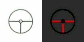 Figure 5 — The USG reticle, photographed through the sight in daylight and shown alongside its layout. The revised pattern is finer than the original collecting circle.