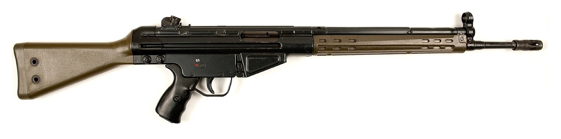 Figure 1 — The H&K HK91, right side, in a photograph published by the US Bureau of Alcohol, Tobacco, Firearms and Explosives: the American-market semi-automatic G3 whose import was stopped in 1989.