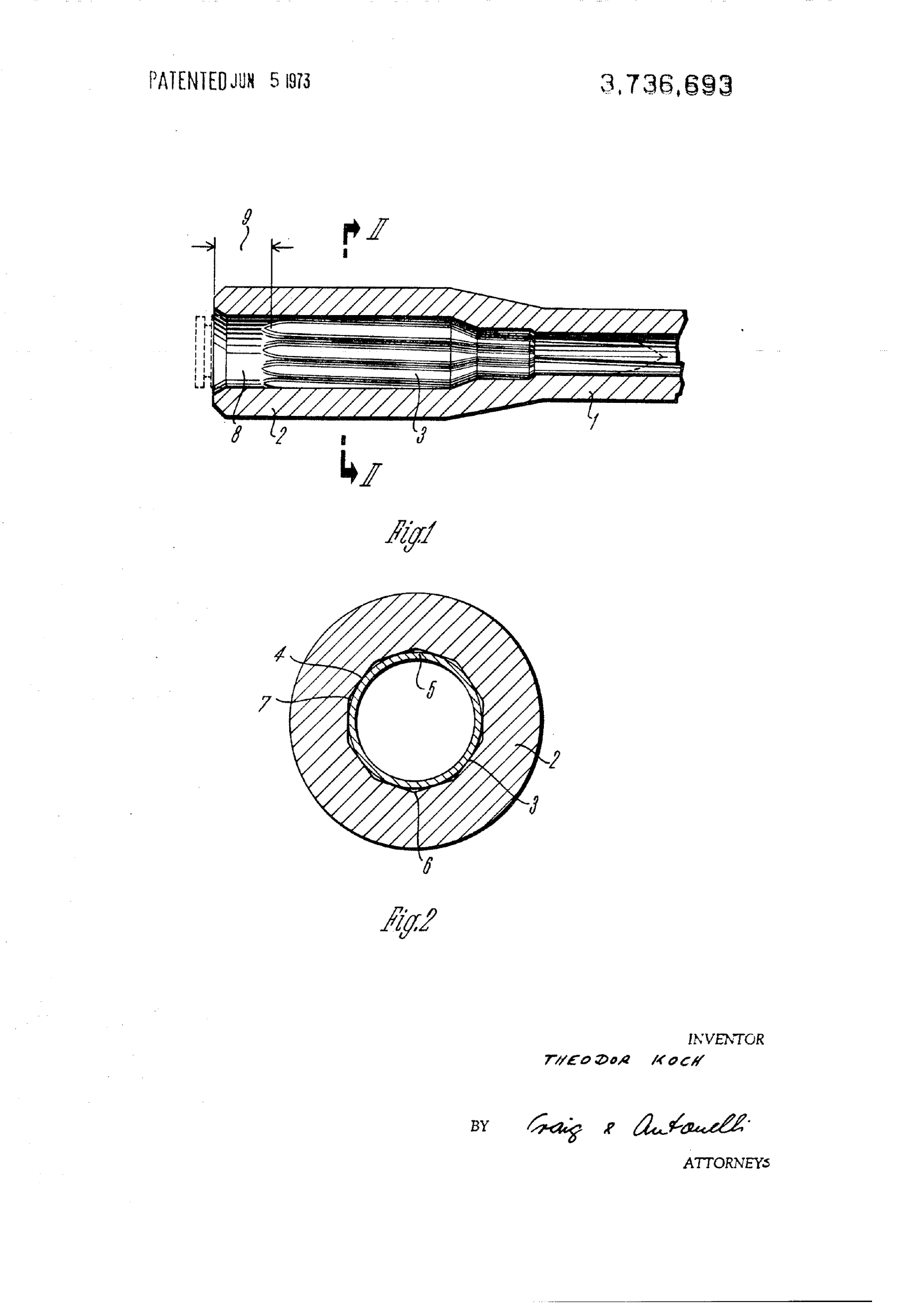 Figure 11 — US Patent 3,736,693, Theodor Koch for Heckler & Koch, 1973: the chamber in lengthwise section with its release grooves, and in cross-section.