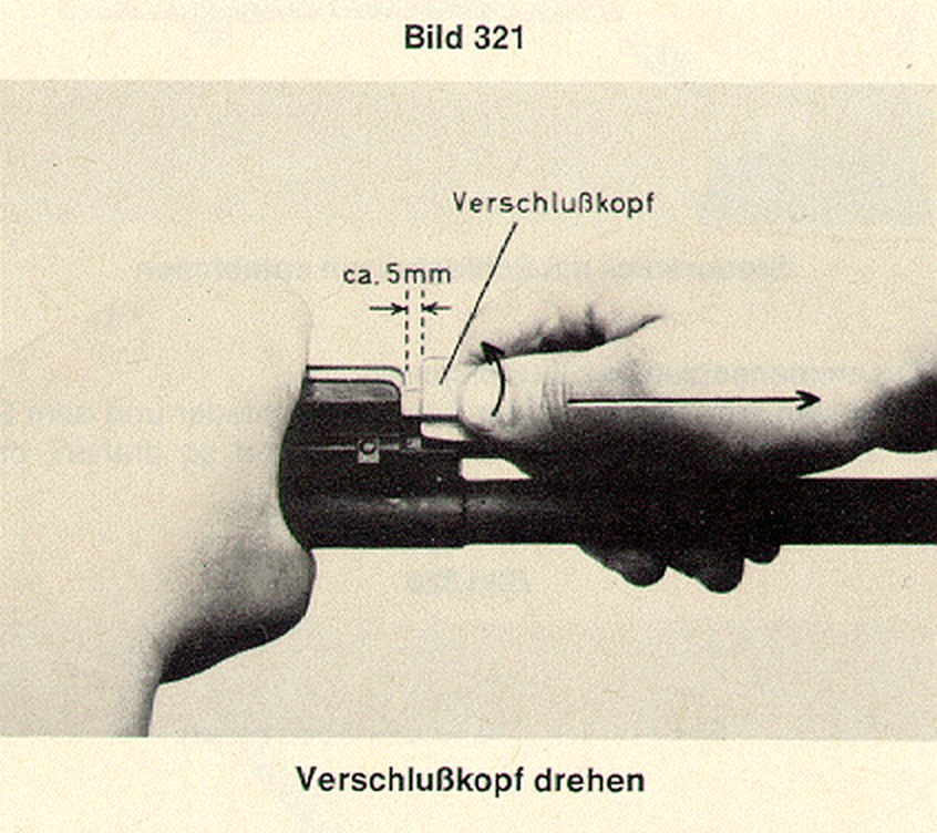 Figure 9 — Reassembly, last step: the head is drawn forward about 5 mm and rotated until its underside lies flush with the carrier's.