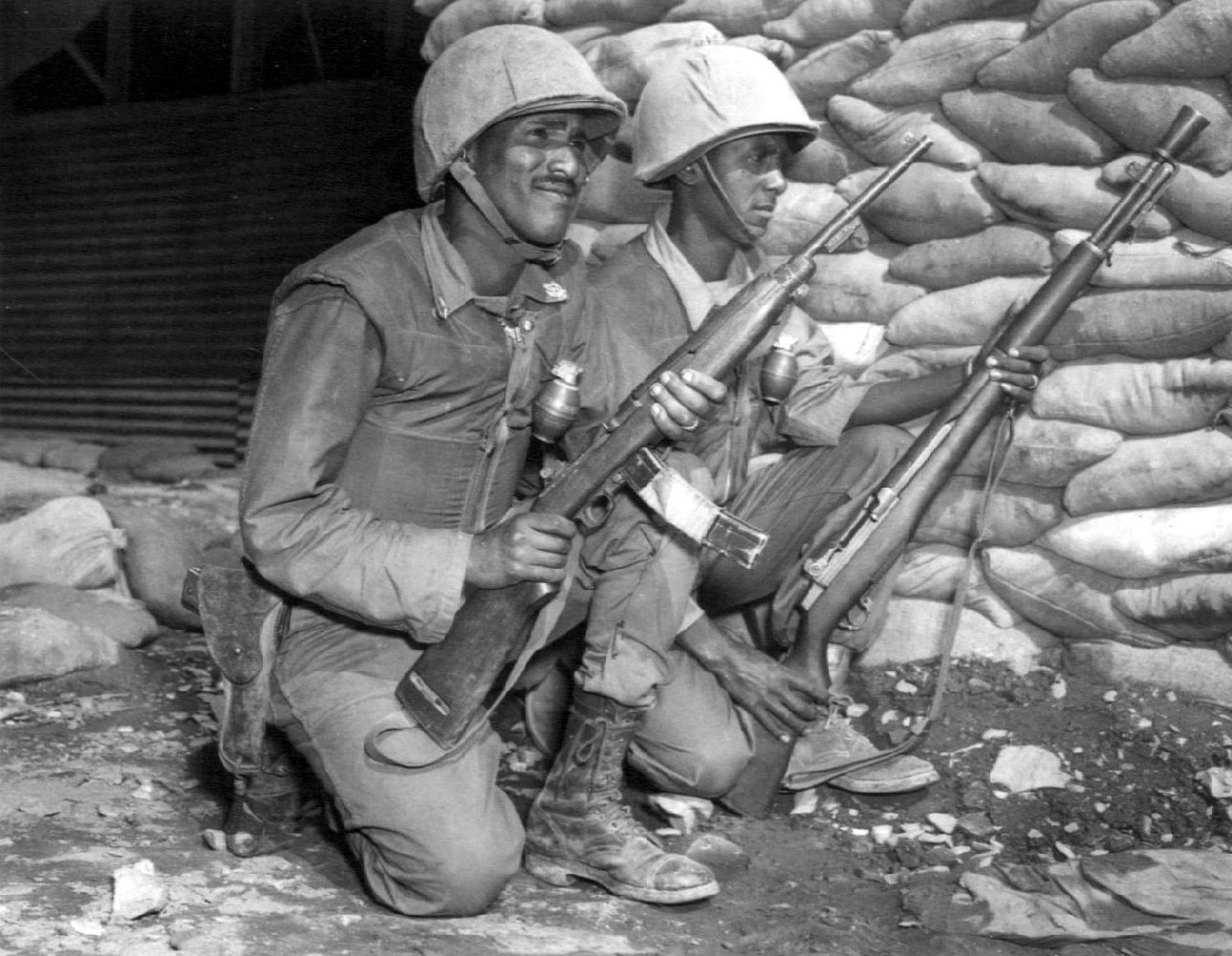 Figure 3 — Ethiopian soldiers of the Kagnew Battalion, attached to the U.S. 7th Infantry Division, in Korea in 1953 — one with an M1 carbine, one with an M1 rifle. — Photograph: U.S. Army Heritage and Educati…