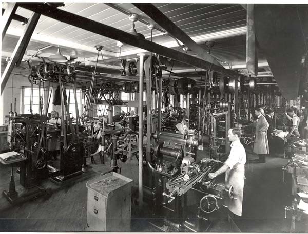 Figure 3 — Springfield Armory's experimental shop in Building 28, about 1923. This is the room where Garand and his small team built every one of his designs from the 1920s until he retired. The Park Service …