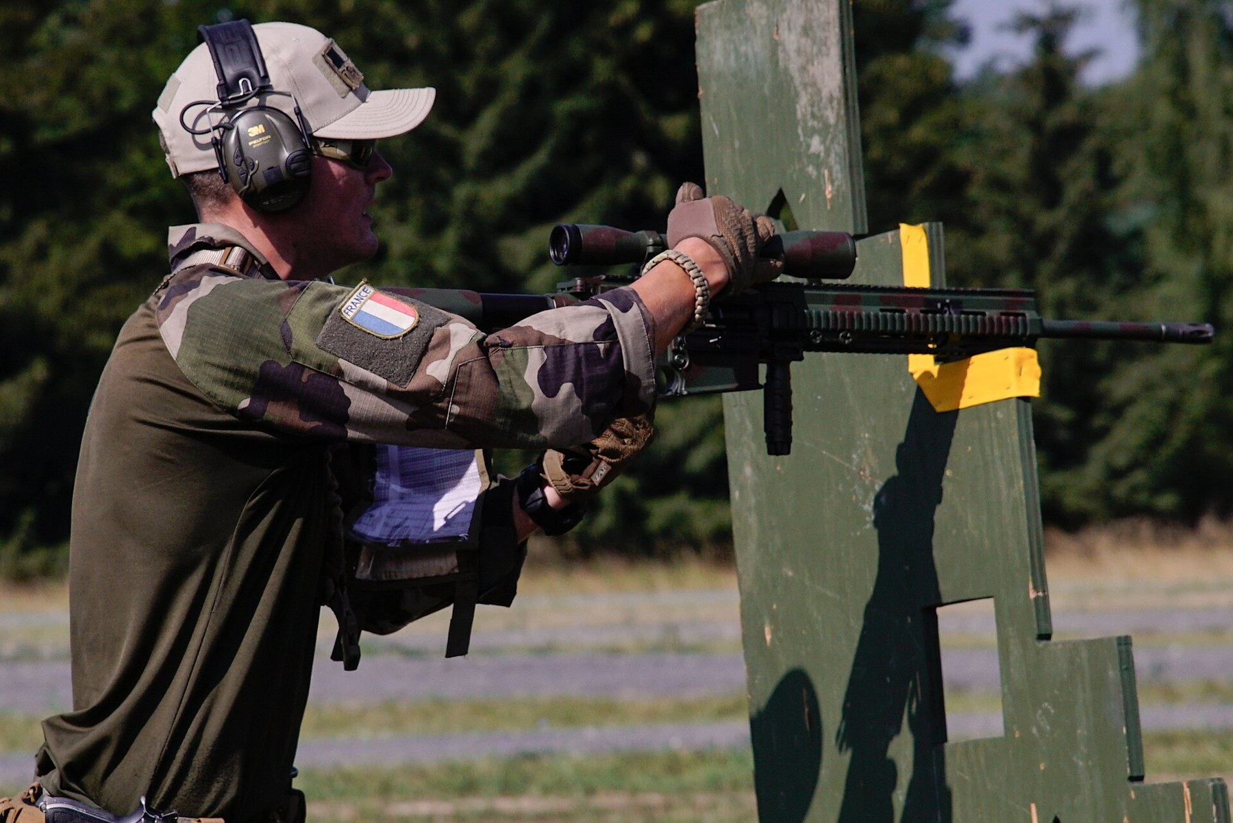 Figure 13 — A French marksman at the European Best Sniper Team Competition, Grafenwöhr, July 2018, with a semi-automatic rifle of the HK417 type, identified here from the photograph; the US Army caption does n…