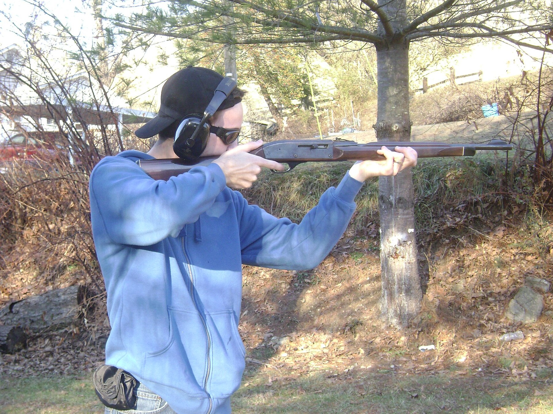 Figure 2 — A Nylon 66 being fired offhand. At about 4 lb 8 oz, according to Marcot, the rifle is light enough to hold offhand without effort. Photograph by GrayHat, CC BY 3.0, via Wikimedia Commons.