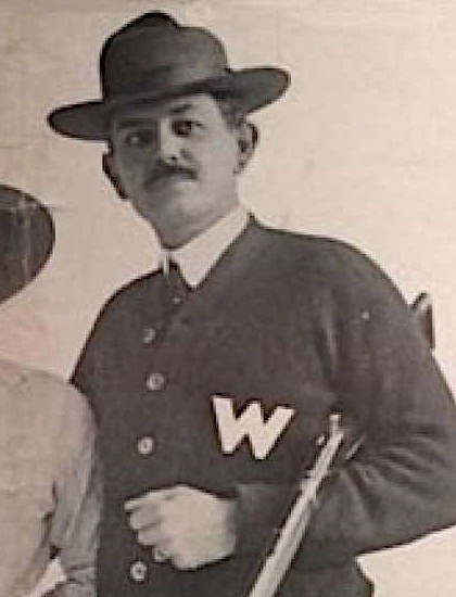 Figure 3 — Adolf (Ad) Topperwein, about 1915. His 1907 record of 72,500 hand-thrown wooden blocks with nine misses is the one that Tom Frye beat with three Nylon 66s in 1959, according to Marcot. Unknown phot…