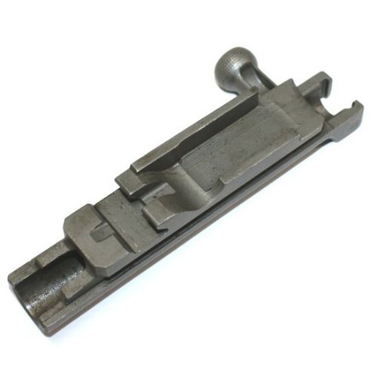 Figure 4 — The bolt carrier, on its own. The channel in the top is the stripper-clip guide; the cam surfaces that lift the bolt are underneath.