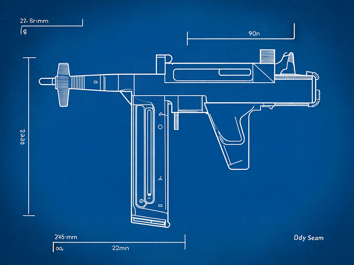Figure 4 — 4 — STEN Mk II 32-round side-feed magazine showing feed-lip geometry (illustrative dimensioned diagram). Generated with Ideogram 3.0; see figs/stenmagazinedrawing.png.prompt.json. NOT a sc…