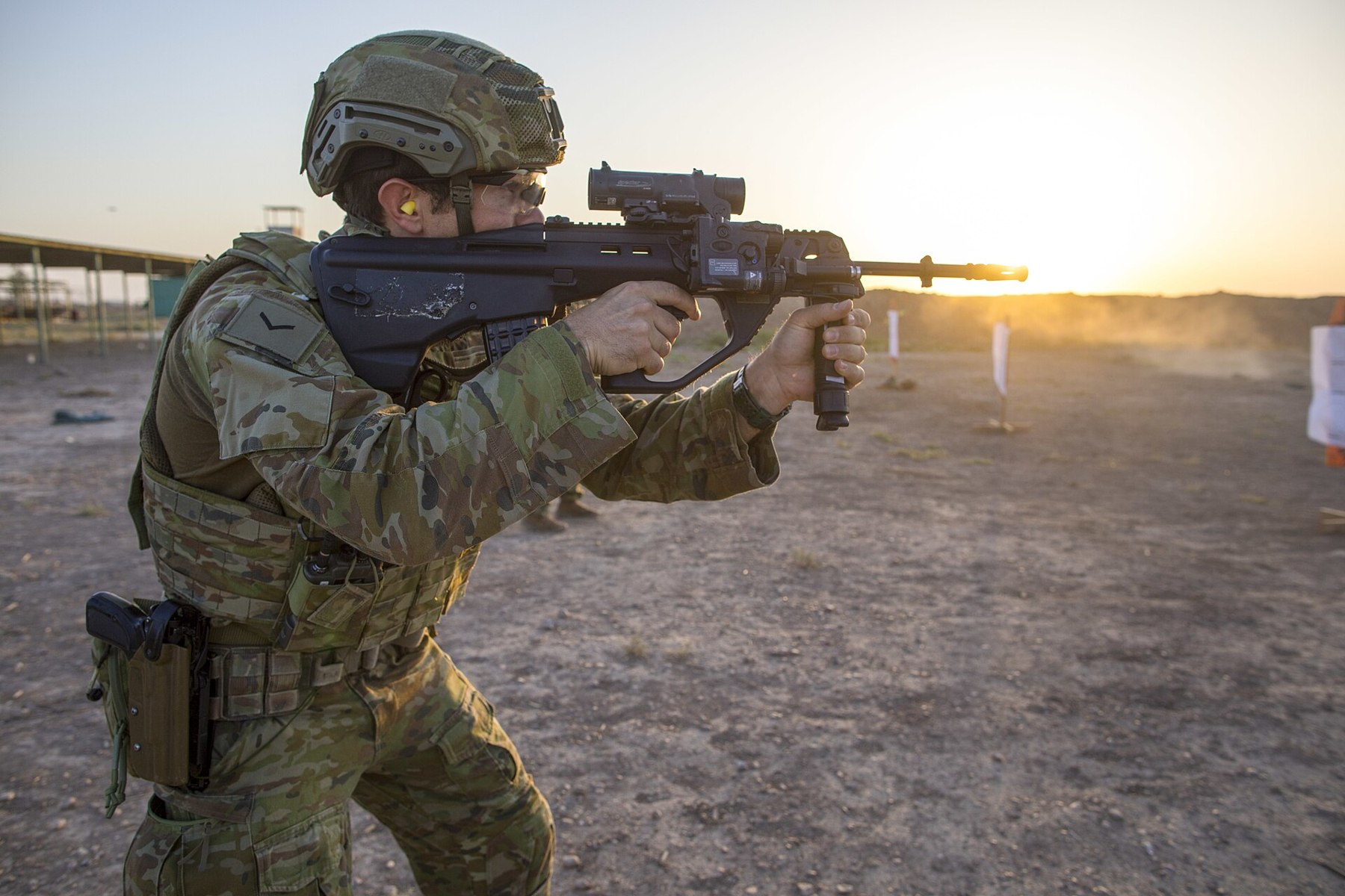 Figure 11 — An Australian soldier of Task Group Taji firing an EF88 at Camp Taji, Iraq, in June 2018. Photograph: Spc. Audrey Ward, US Army, CC BY-SA 4.0.
