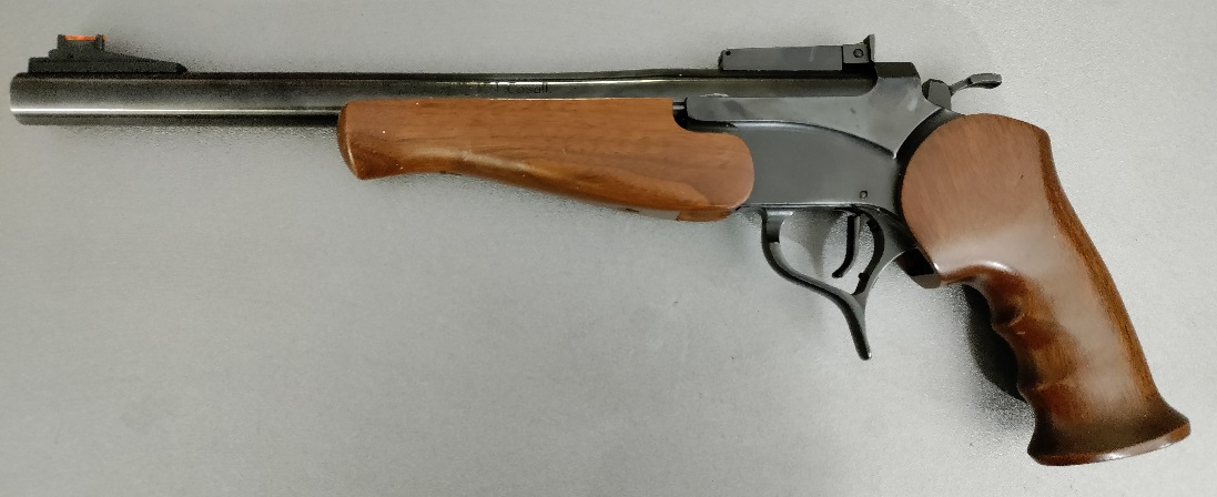 Figure 4 — An Encore pistol, here in .454 Casull. The Encore is the larger frame that grew out of the Contender, and its rifle form, the Pro Hunter, is the gun the HotShot was styled after.