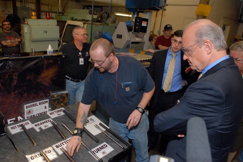 Figure 2 — Inside the Thompson/Center plant in Rochester, New Hampshire, photographed on 5 November 2007, ten months after Smith & Wesson bought the company. The photographer's caption places this on the barr…