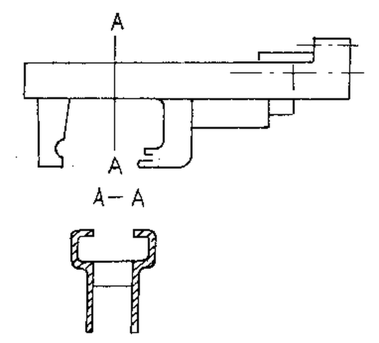Figure 3 — The receiver as certified: one machined forging, in side view with a section through A–A showing the rails. From the 1993 article. 《轻兵器》 1993 no. 6, via 枪炮世界 (pewpewpew.work).