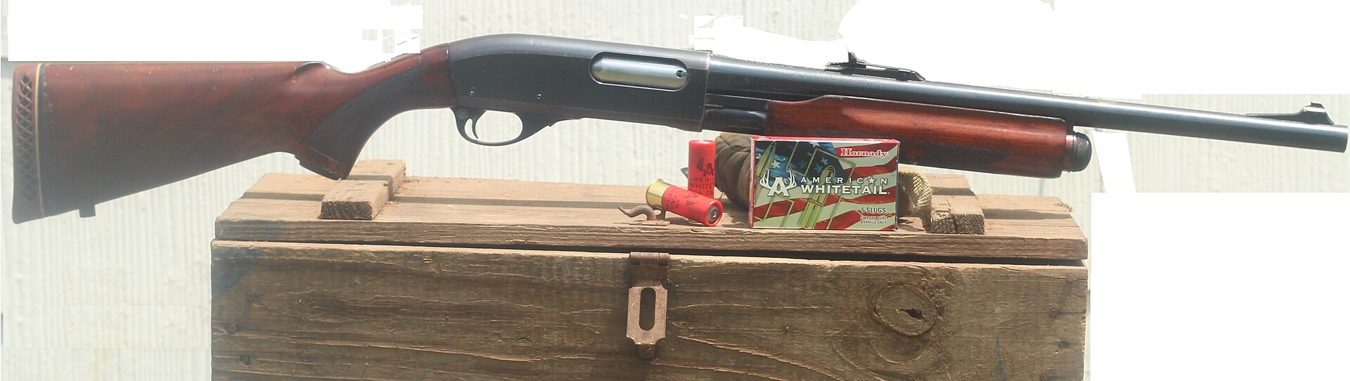 Figure 2 — A Remington 870 with a smooth-bore, cylinder-bore barrel carrying rifle-type sights, which its photographer describes as suitable for Foster slugs and buckshot. A cylinder barrel is the conventiona…