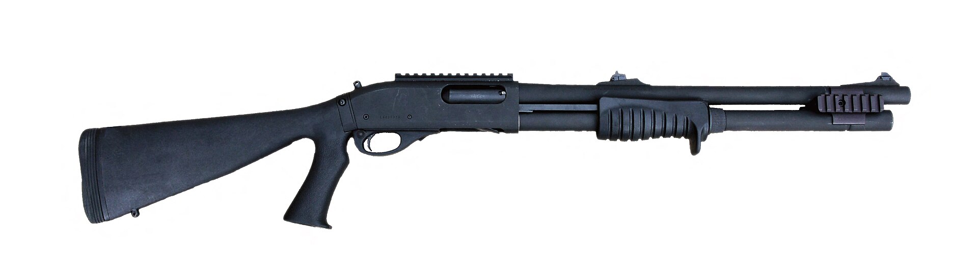 Figure 4 — The Remington MCS 870 Modular Combat Shotgun in its long configuration with a pistol-grip stock, from the US Air Force's fact sheet imagery. The Air Force gives its primary functions as anti-person…