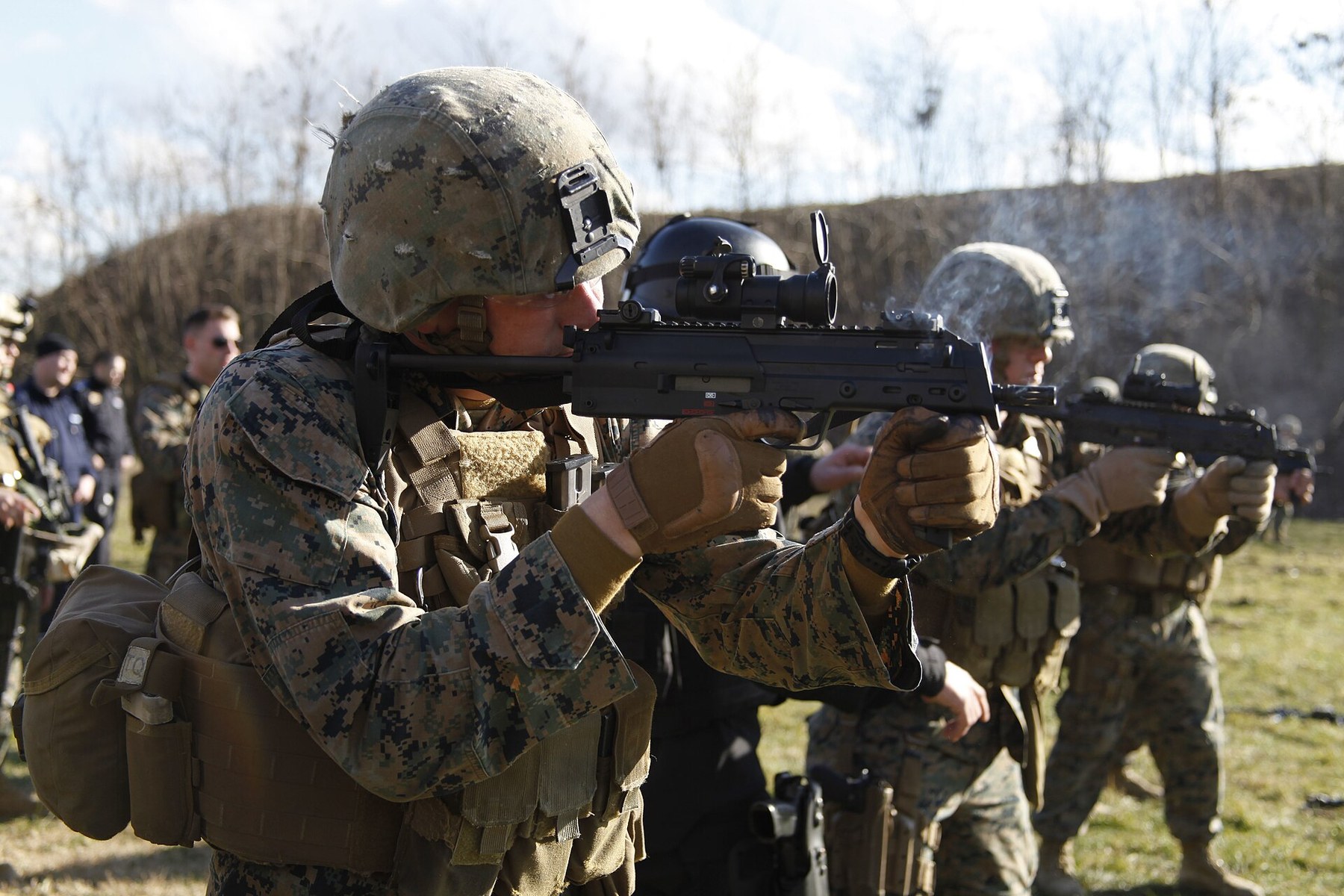 Figure 10 — US Marines firing the Romanian counter-terrorist brigade's MP7s on its range in Bucharest, February 2015.