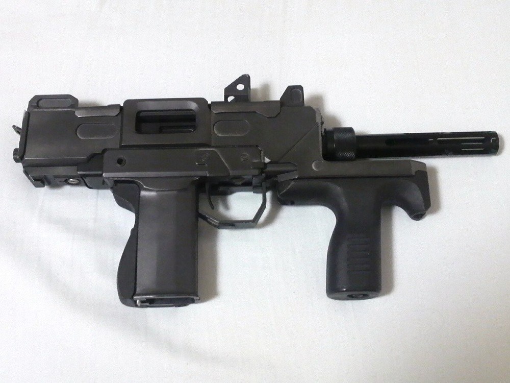 Figure 5 — The same custom airsoft M9, right side, showing the receiver's ejection opening and the foregrip. Photograph by Crescent moon, CC BY 3.0, via Wikimedia Commons.