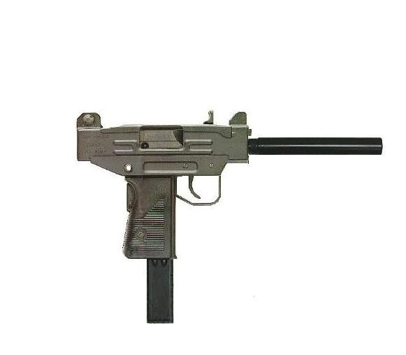 Figure 10 — A Micro-Uzi with a suppressor, right side, as identified by its uploader. The receiver is short, the magazine is in the grip, there is no foregrip, and the grip has a grip safety at its rear. Unkno…