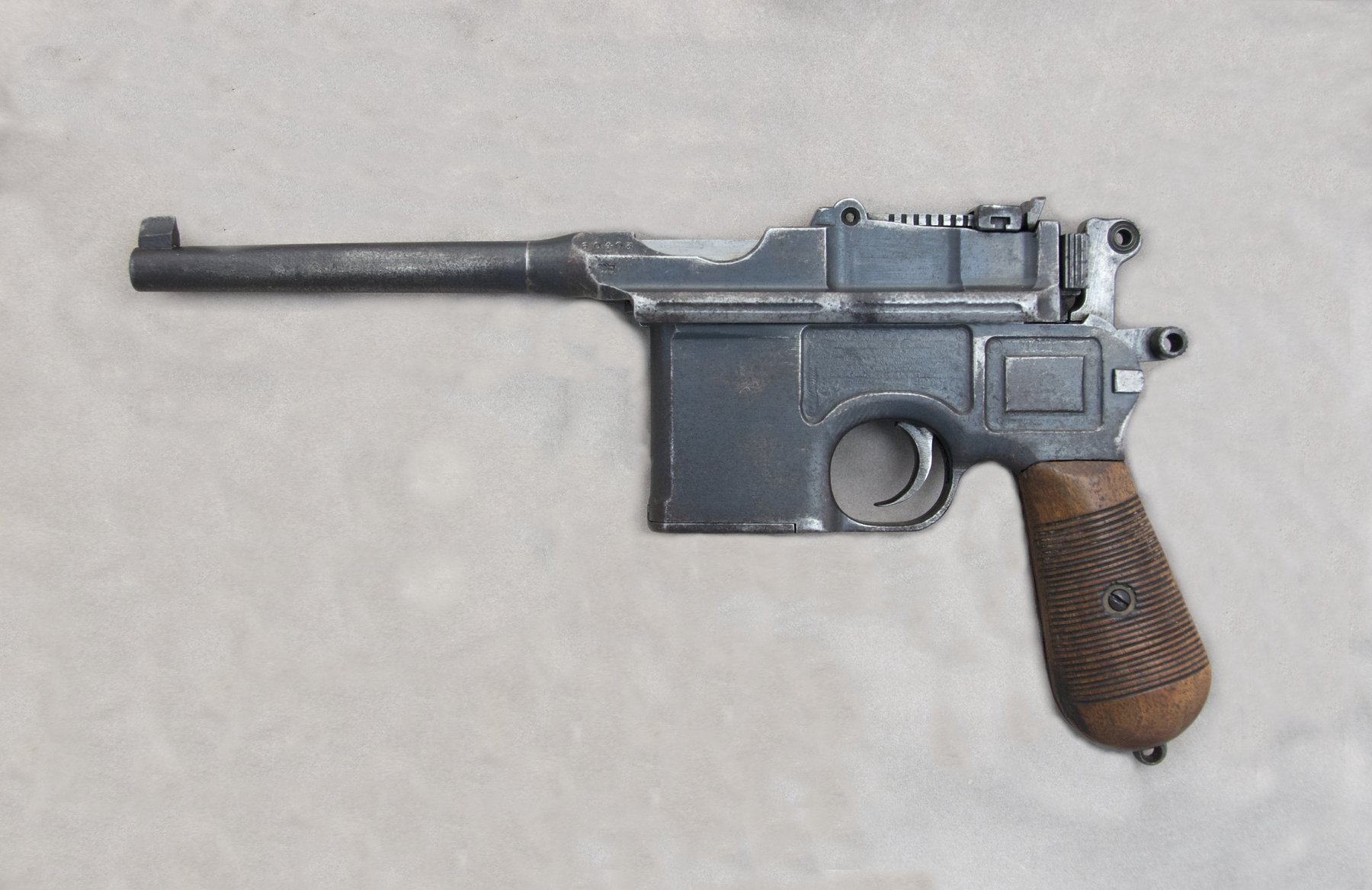Figure 3.1 — Mauser C96 Large Ring Hammer, 7.63×25mm Mauser, 5.5″ barrel, c.1910 Mauser-Oberndorf manufacture. The "large ring" hammer head with central hole is the variant identifier; the standard…
