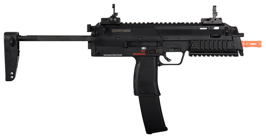 Figure 4 — The Elite Force / Umarex VFC Navy gas gun from the right side, the side that carries the ejection port. The dark recess above and behind the trigger is the port; on a gas gun the bolt carrier is be…