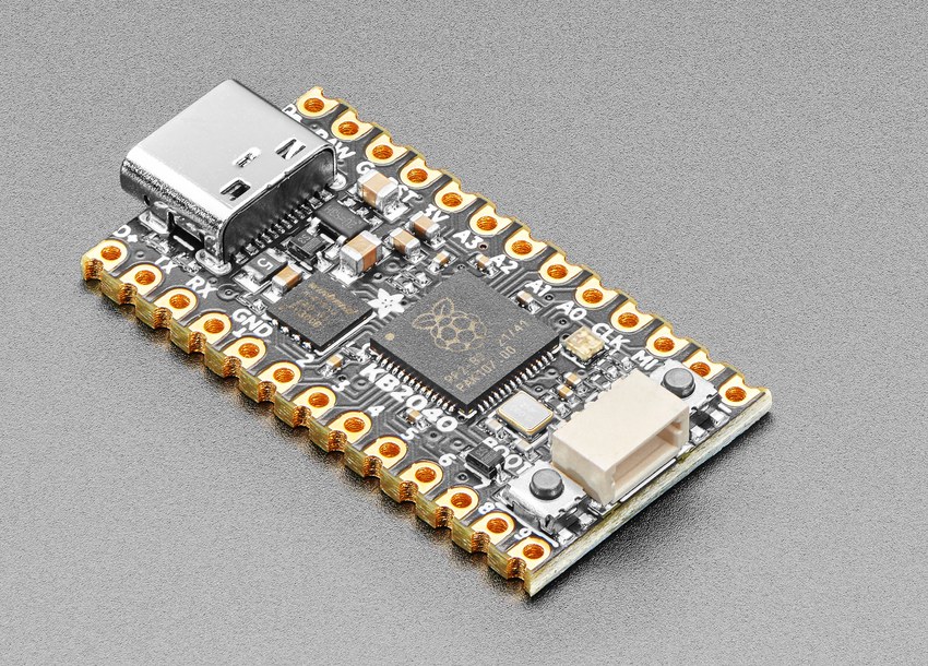 Figure 17 — The Adafruit KB2040, a Pro Micro-footprint RP2040 board with a USB-C connector and a STEMMA QT I2C socket, one of the README's three recommended boards. Photo: Adafruit Industries, adafruit.com.