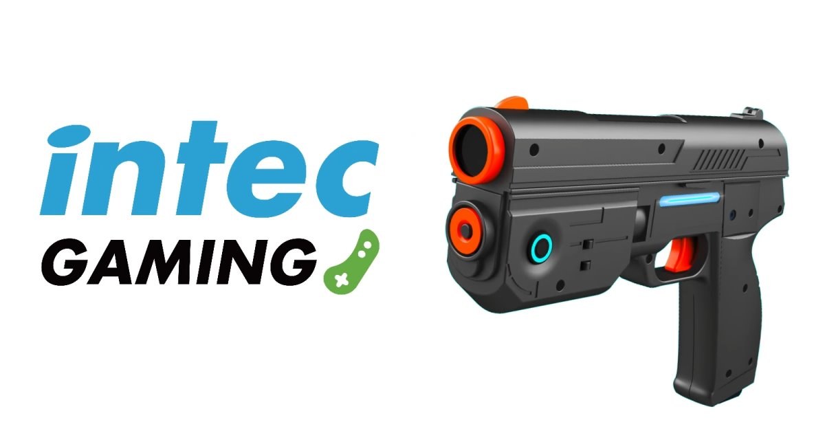Figure 4 — The Time Breaker LightGun as shown in its February 2026 launch coverage: a black pistol with orange muzzle and sensor rings, beside the "intec GAMING" logo that the article's header image carries. …