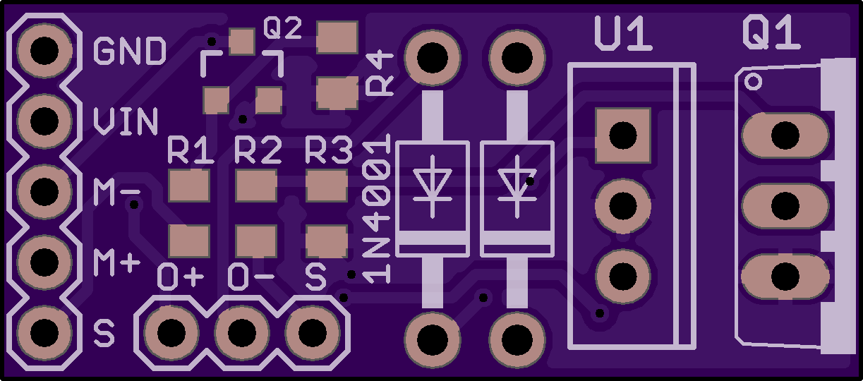 Figure 6 — The two driver boards most often linked from the OpenFIRE and GUN4IR world, as rendered by OSH Park. Left: "GUN4IR Rumble and Solenoid" by drbogger, specified for "18-35V Solenoid Power" with two 1…