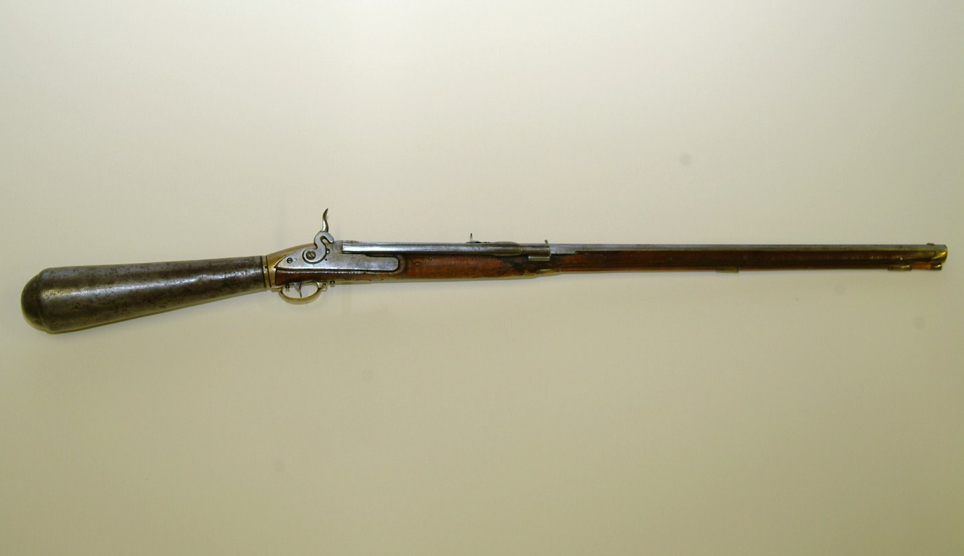 Figure 1 — The Beeman rifle: a Girandoni-system Austrian military repeating air rifle, which Robert and Toshiko Beeman gave to the US Army in 2006–07 as the air gun carried by Meriwether Lewis. The bare iron …