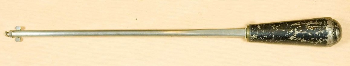 Figure 6 — A pump for the Girandoni air rifle in the Swedish Army Museum (Armémuseum), Stockholm: the long tube on which the flask was screwed and worked up and down. Photograph from the Armémuseum, CC BY-SA …