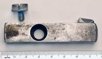 Figure 9 — The loading bar of the Beeman rifle, removed, showing the socket that carries the ball across, and one of its retaining screws. Photograph by Robert D. Beeman, from beemans.net via the Internet Arc…