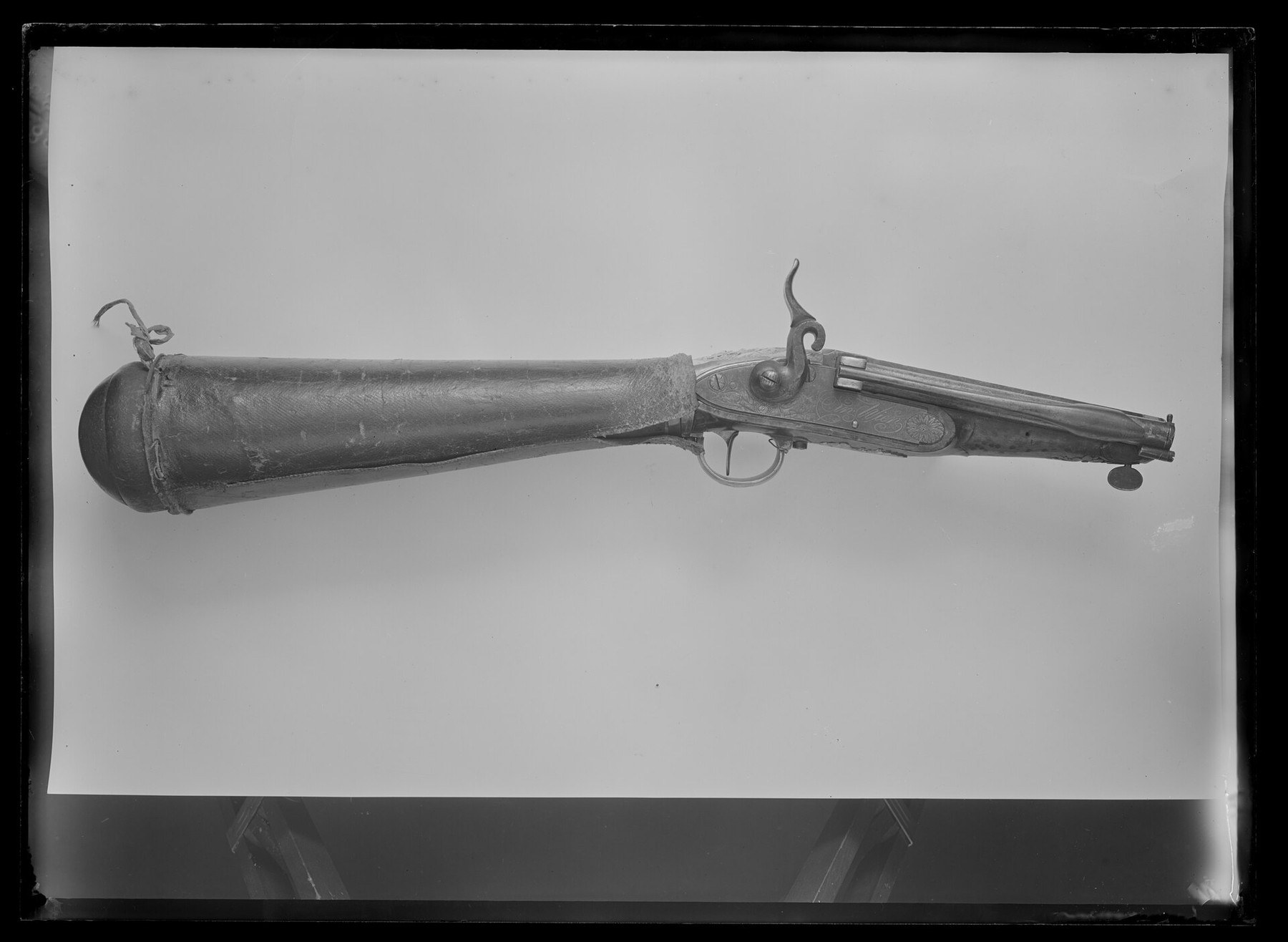 Figure 4 — A Girandoni-system repeating air rifle signed by Contriner of Vienna, about 1800, in the Livrustkammaren (Swedish Royal Armoury): the octagonal blued barrel with gold-inlaid signature, a ball magaz…